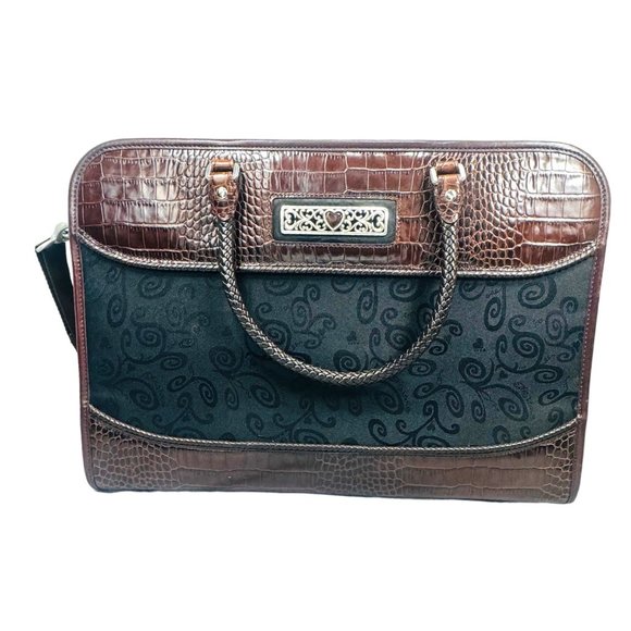 Brighton Carry On Bag Luggage Croc Leather and Fabric EUC Brown & Black - Picture 2 of 16